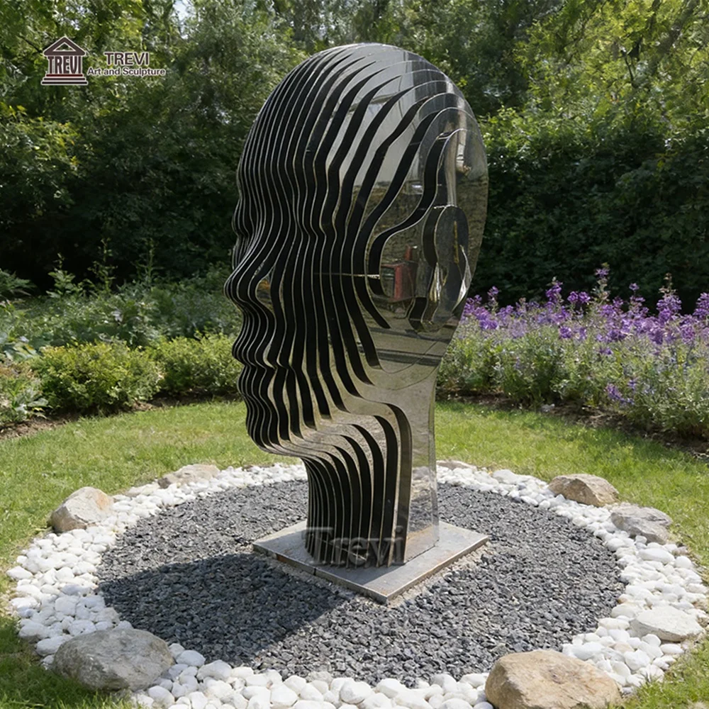 TREVI Modern Metal Abstract Art Stainless Steel Face Sculpture for Park Garden Decoration