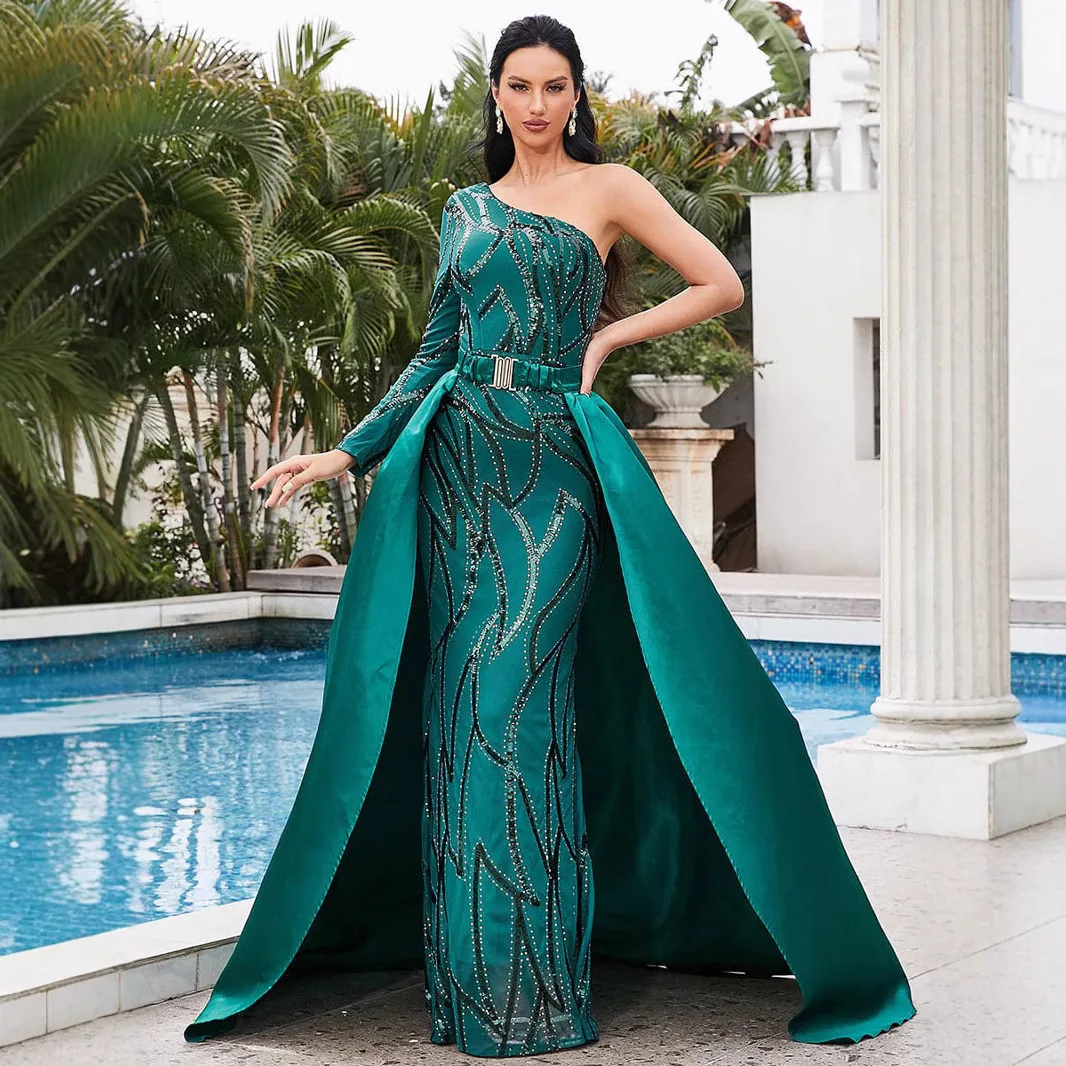 one shoulder mermaid hem sequin formal dress Charming One-Shoulder Sequins Mermaid Prom Dress Split