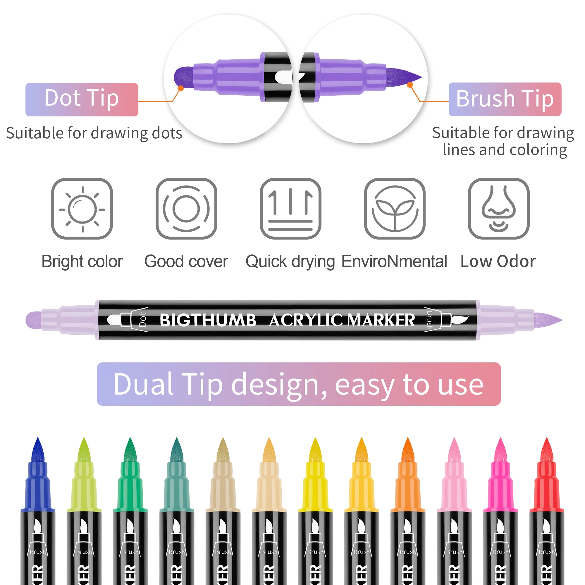 12 видов цветов двухсторонний маркер