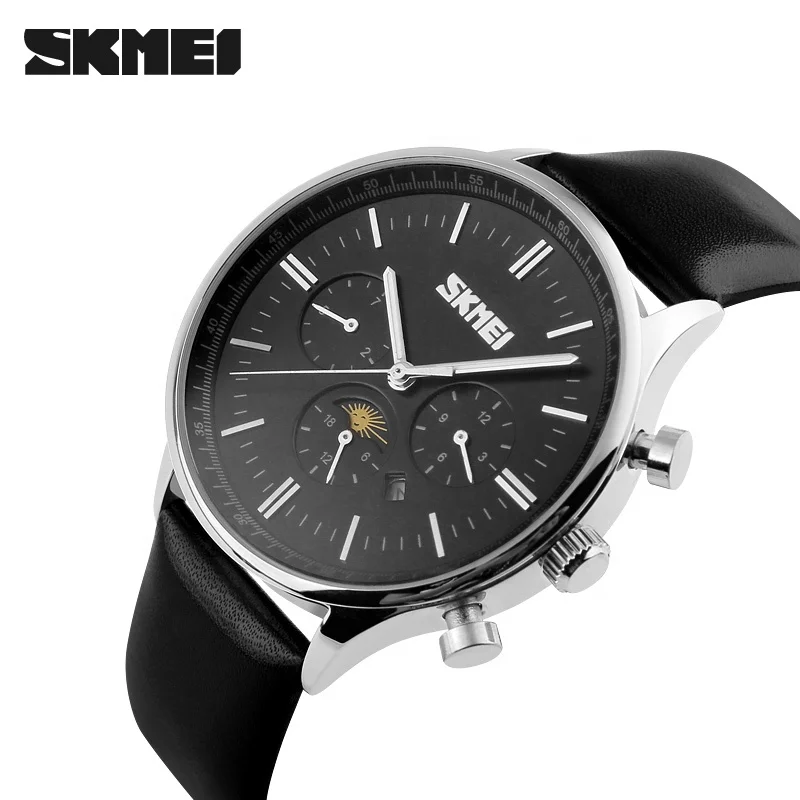 Skmei 9117 Day and Night High Accuracy Quartz Wrist Watches Leather Band Men Watch