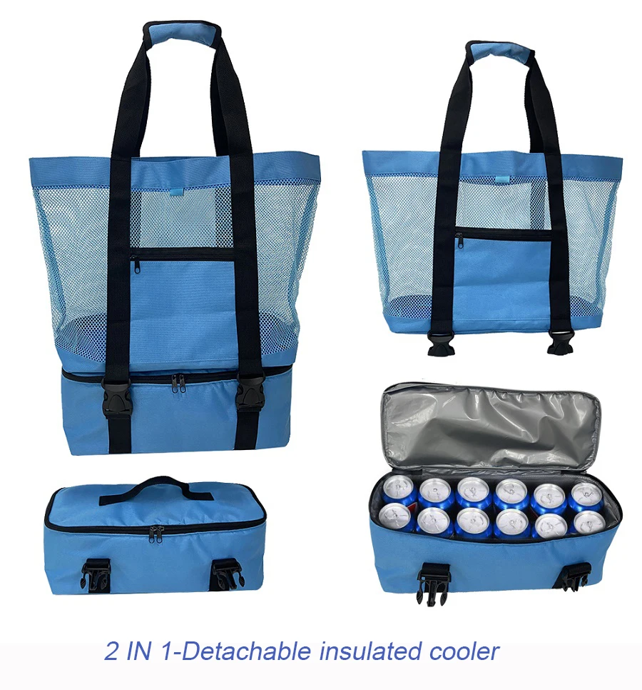 Large Capacity Waterproof Summer Mesh Tote Bag Beach Cooler Bag With