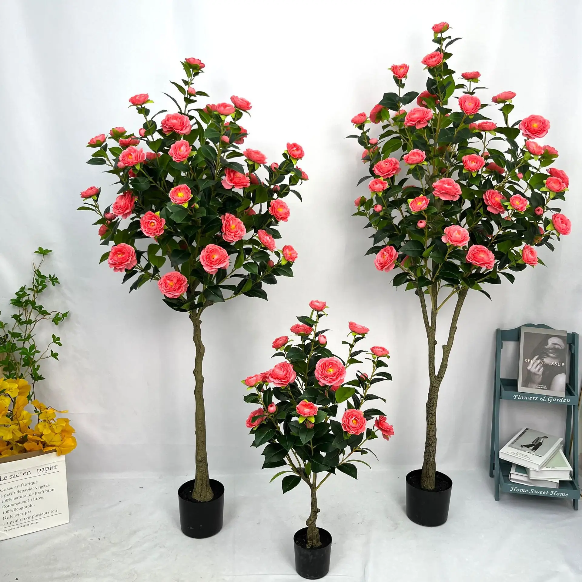 Customized High Density Camellia Tree Multiple Colors Fabric Camellia Tea Rose Flower Tree for Wedding Decor Flower Tree