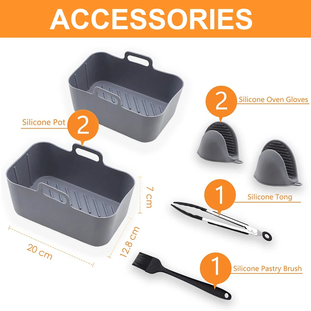 Customization Reusable Thick Rectangle No Stick 2Pcs Air Fryer Silicone Pot Liners for Ninjas Dual Air Fryer