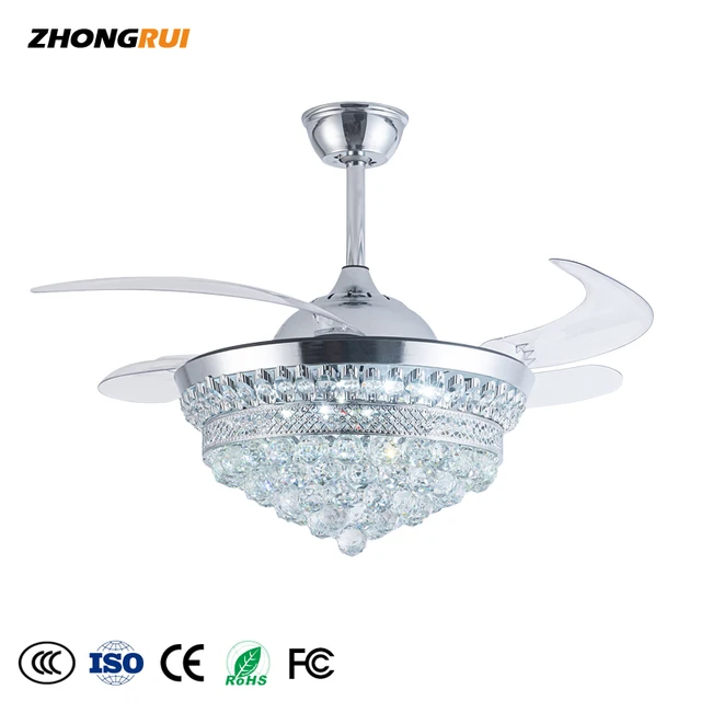 High Quality Ceiling Fan Lights Modern Crystal With Remote Control Invisible Fan Blade