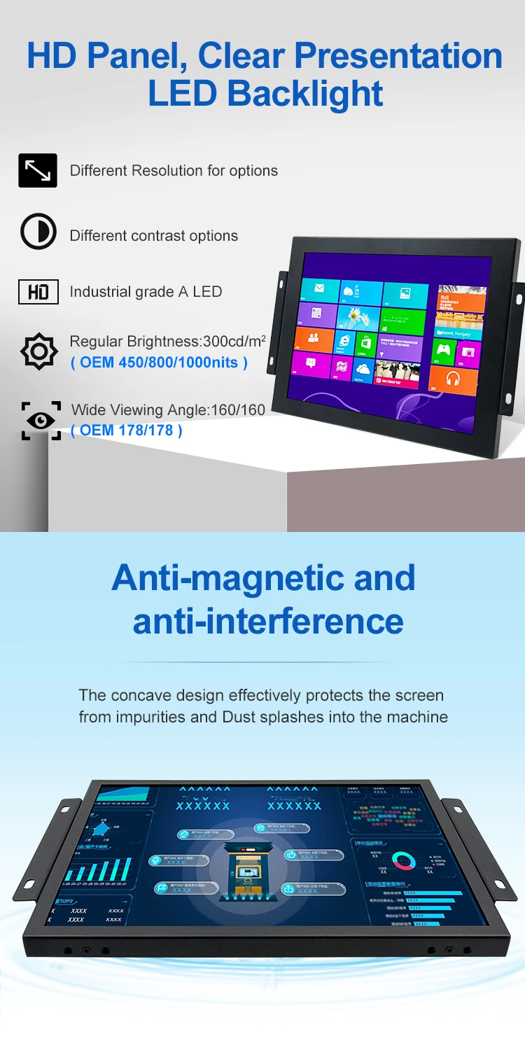 Factory 18.5 21.5 Inch 1920*1080 HD VGA BNC Resistive USB Touch Screen Metal TFT Open Frame Embedded Industrial LCD Monitor