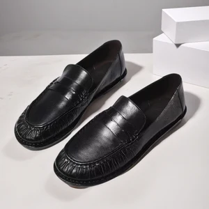 Women's Casual Leather Flat Loafers Comfortable Slip-On Flats with Genuine Leather Insole for Daily Wear Factory Direct Sales