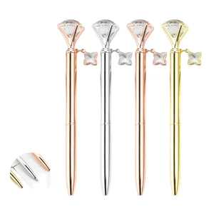 Four-Leaf Clover Pendant Large Diamond Rose Gold Metal Logo Pen for Business Women Promotional Gift