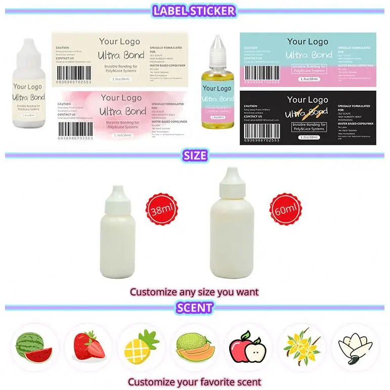 Wholesale watermelon scent lace glue Waterproof Extreme Hold Invisible Hair Glue Private Label Glue For Wigs front clear bond