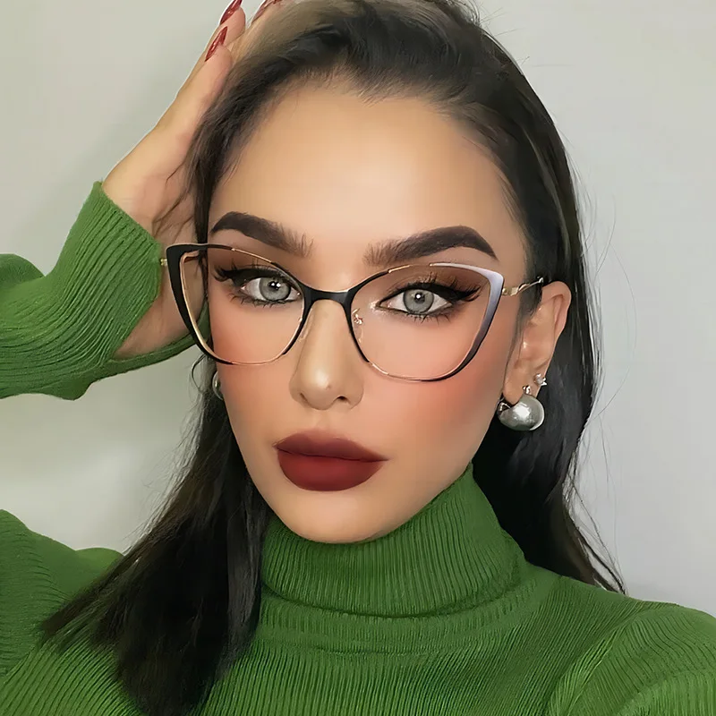 Red Gradient Optical Glasses Frame Women 2024 New Fashion Vintage Cat Eye Prescription Eyeglasses Women Myopia Spectacle Eyewear
