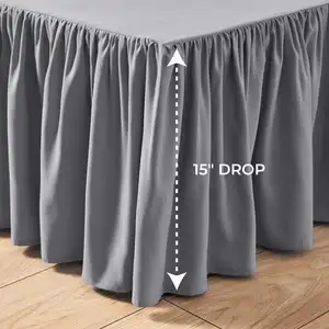 100% Polyester Microfiber Bed Skirt Set Solid Luxury Bed Cover 100TC Thread Count Washable for Queen Size for Hotel or Home Use