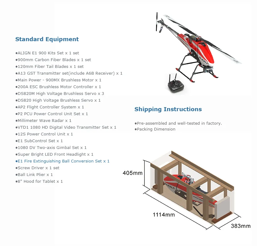 2024 Multi-functional Helicopter Wholesale Pro 18v-60v Align E1 900rtf Combo Uav Plane Long Range Uav Drones factory