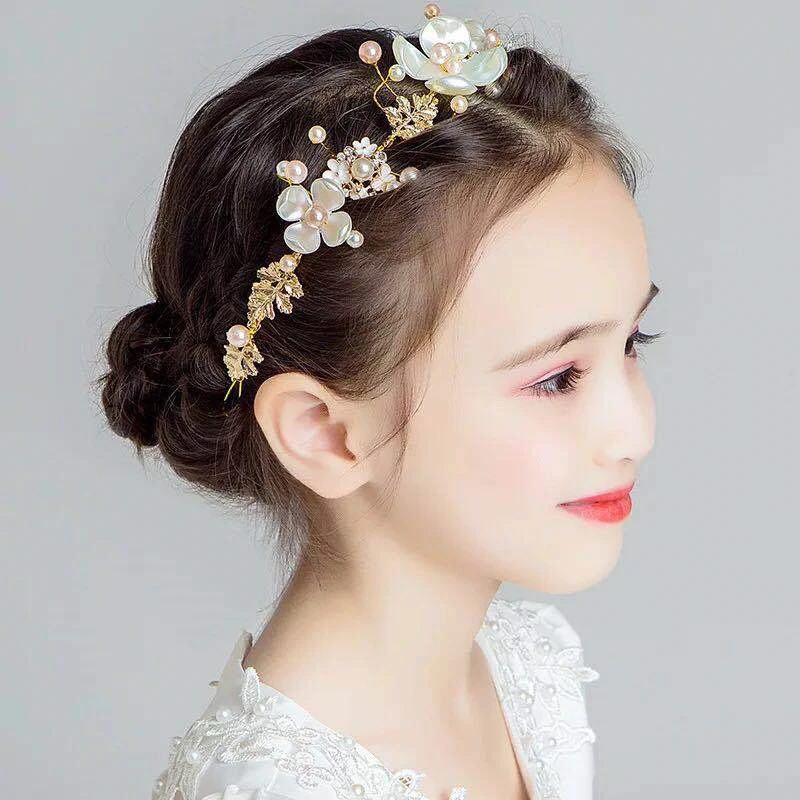 accesorios para el pelo de perlas Bonitas flores de Color liso diademas Aro para el pelo para niña accesorios para el pelo de princesa 