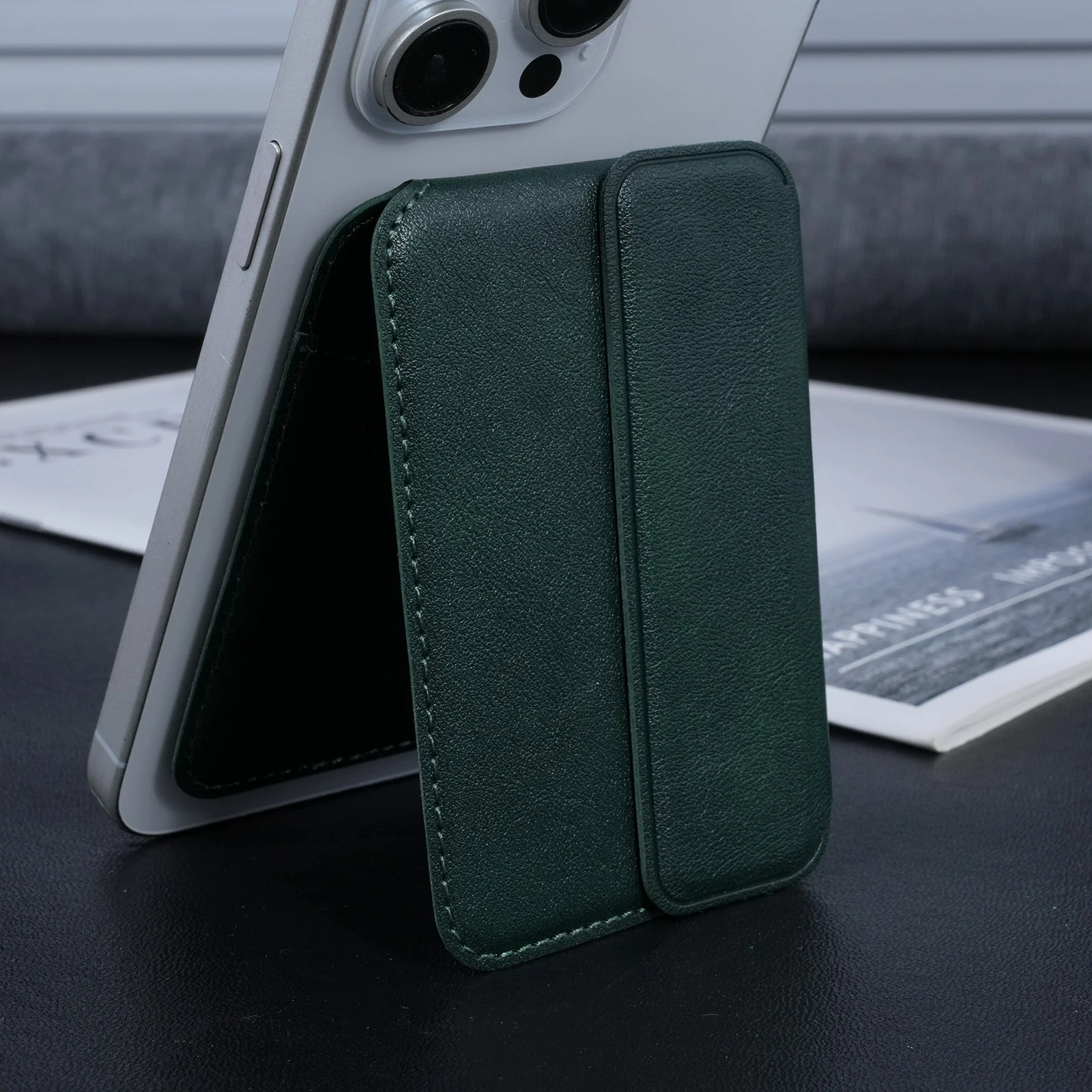 product compatible with magnetic pu folding lock card holder portable card slot n25 strong magnetic desktop stand-3