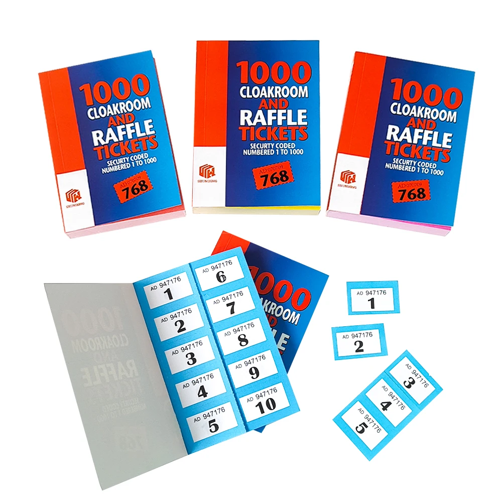 High Quality Printing Raffle Tickets and Cloakroom 1000 Numbered Custom Lucky Raffle Ticket Book