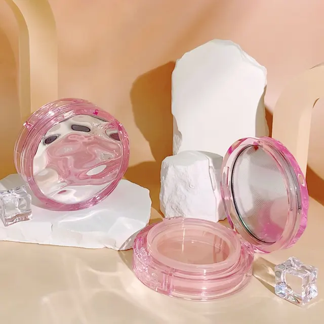 Pink Plastic Air Cushion Press Switch Box Water Ripple Design Mirror BB Cream Foundation Blush Powder Packaging Wholesale Boxes