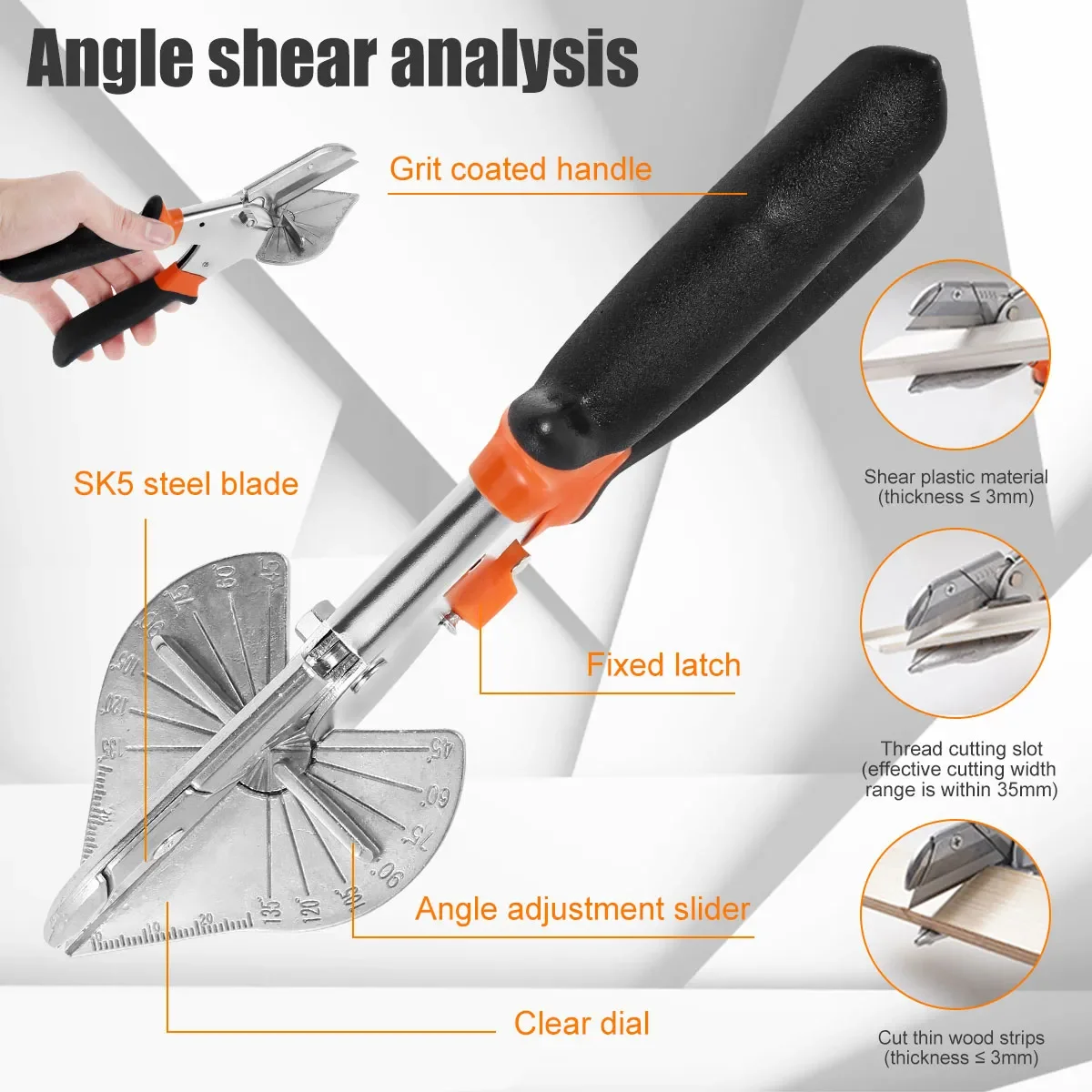 Multi-Angle Trunking Cutter - Adjustable Shear For 45° To 135° Cuts On Pipe, Trim & Conduit