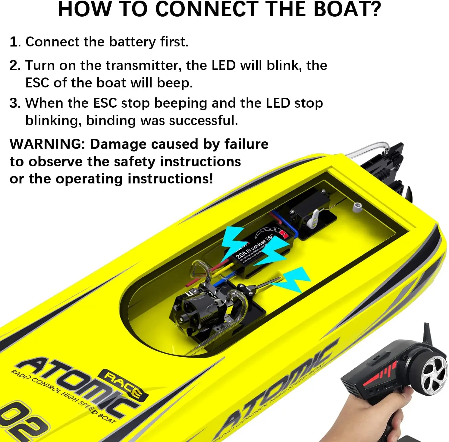 2.4G Remote Control Boat - 60KM/H Fast Electric Racing Boat for