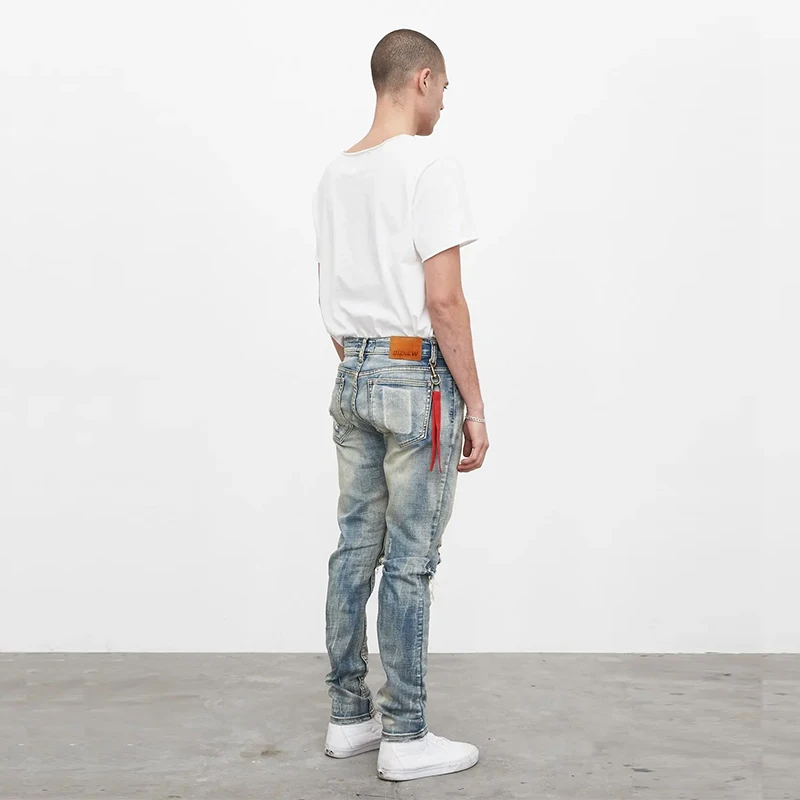 DiZNEW высококачественные мужские джинсы Slim Fit потертые для