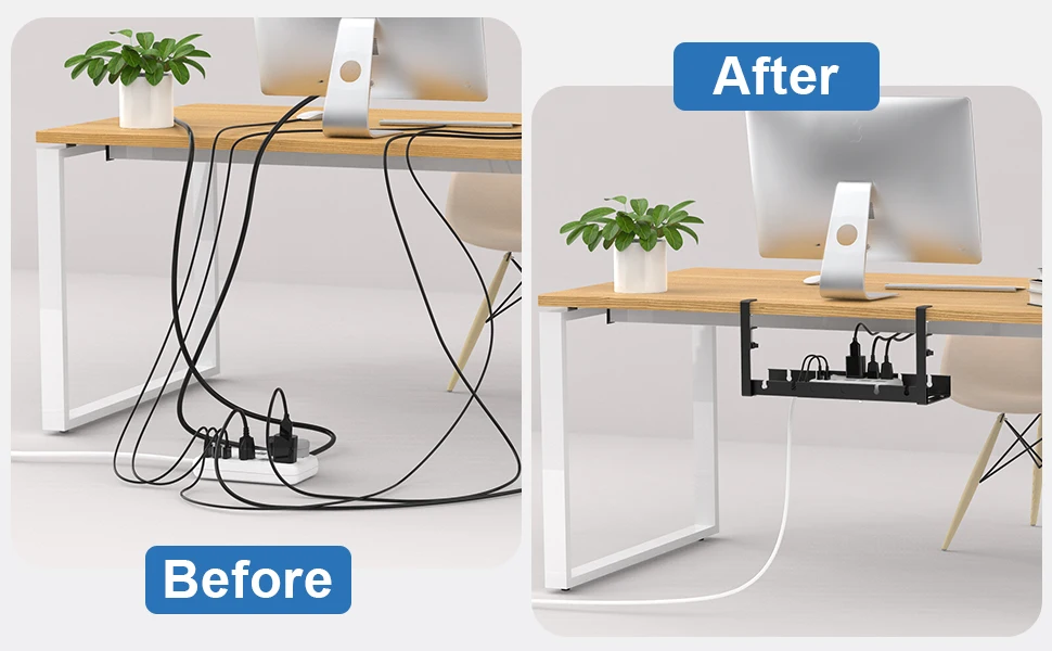 No Drill Under Desk Cable Management Tray, Desk Wire Management Cable Tray Sturdy Metal Wire Organizer Under Desk Basket for Office and Home Standing