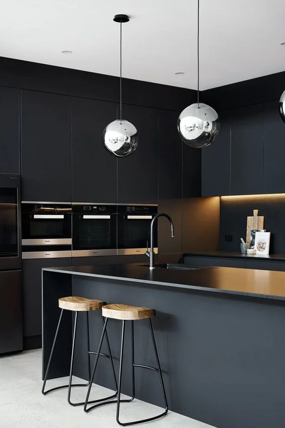 New Modern Kitchen Design Cabinet Matte Black Finished Lacquer Flat ...