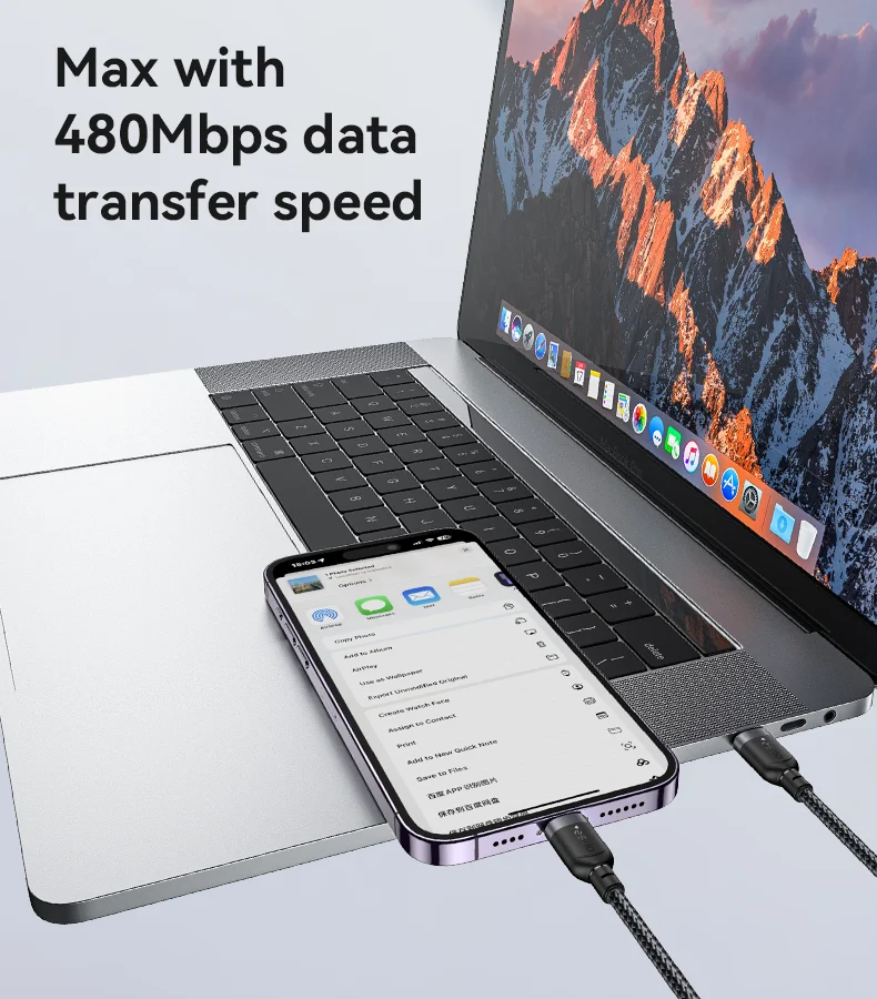 Yesido CA189 1.2M PD 27W charge rapide type-c vers IP Max avec câble de données tressé de transfert de données 480Mbps