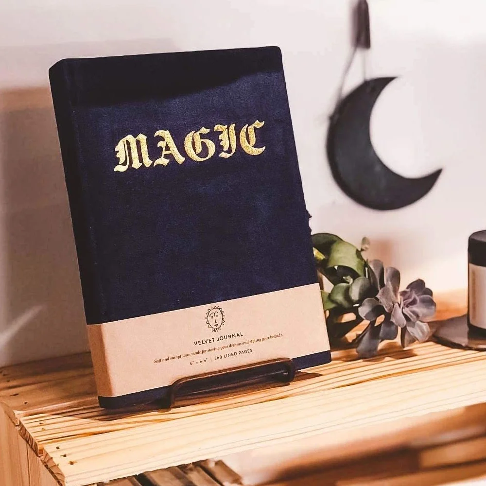 Custom Hardcover Journal with Velvet, Gold Foil, & Ribbon