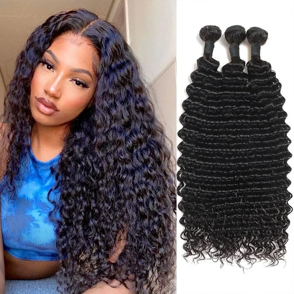 12A Deep Wave Curly Human Hair Bundles Brazilian Hair Weave Remy Human Hair Bundles 32 Inch Bundles Hair Extensions For Women_voghion.com
