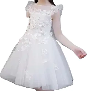 2023 Hot Sale Tulle Dress O-neck Sleeveless Embroidery Invisible Zipper Girl Dresses