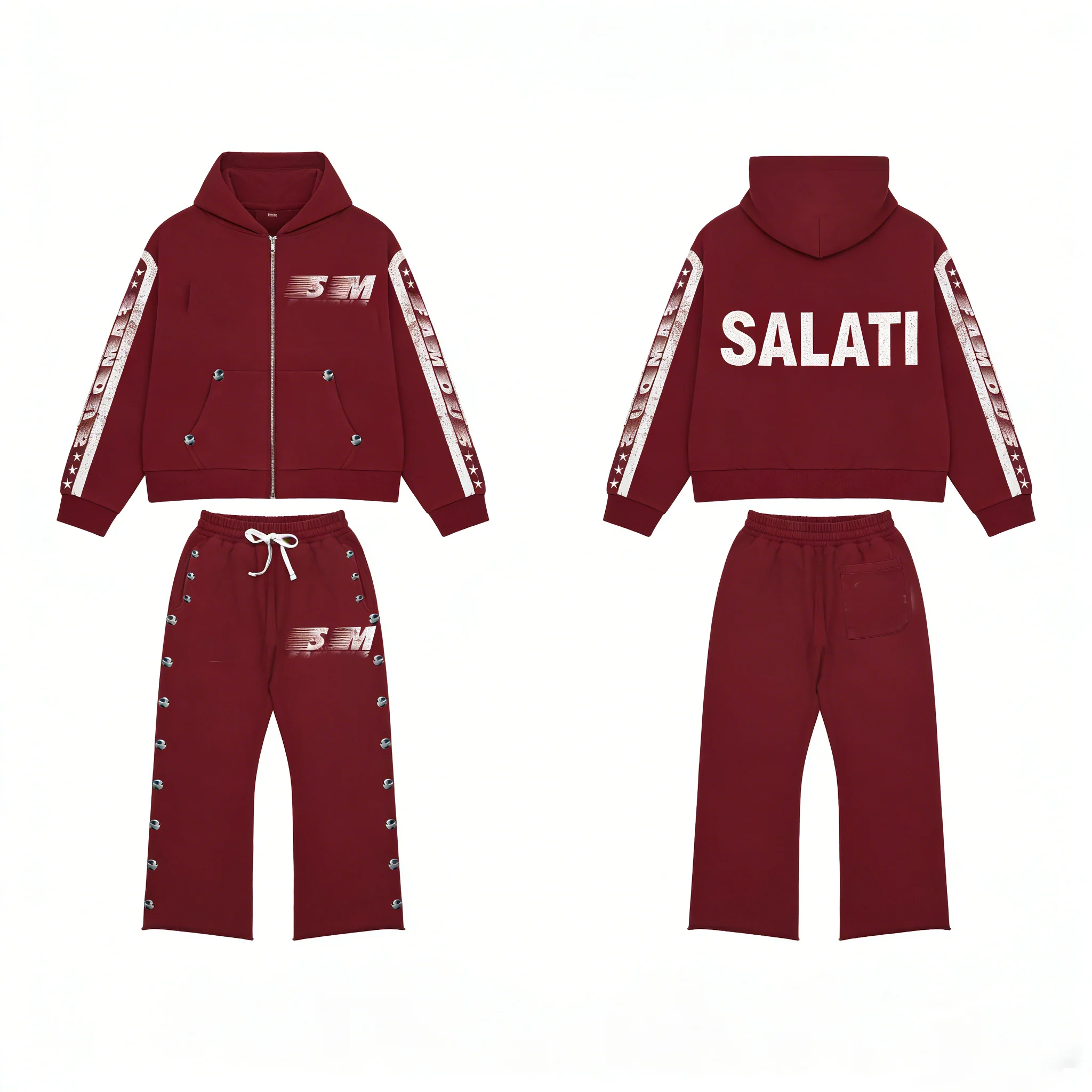 SALATI Custom logo Pattern Manufacturers Good Quality Tracksuits Mens Flared Sweatpants and Hoodie Sets Tracksuit Set Unisex gallery 8
