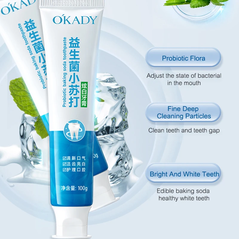 Oem Odm пользовательская этикетка, натуральный органический устойчивый к моли отбеливающий пробиотик, пищевая сода, яркая белая зубная паста