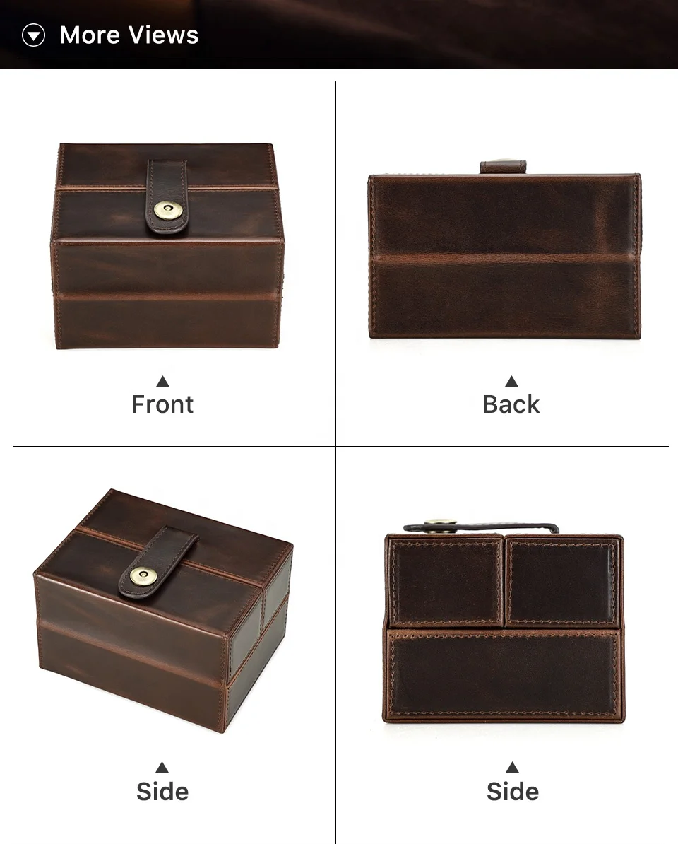 Custom Luxury Cow Oil Leather Watch Box Double Open Square Case