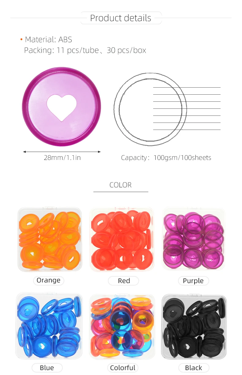 Plastic Disc Ring 28mm transparent colorful binding discs in heart shape for disc binding planner and notebooks