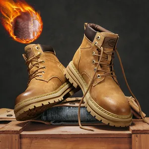 2026 Men's Snow Winter Leather Lace Fur Boots High-top Shoes Chelsea Toe Layer Cowhide Trendy Mens Black Brown Boots Fashion