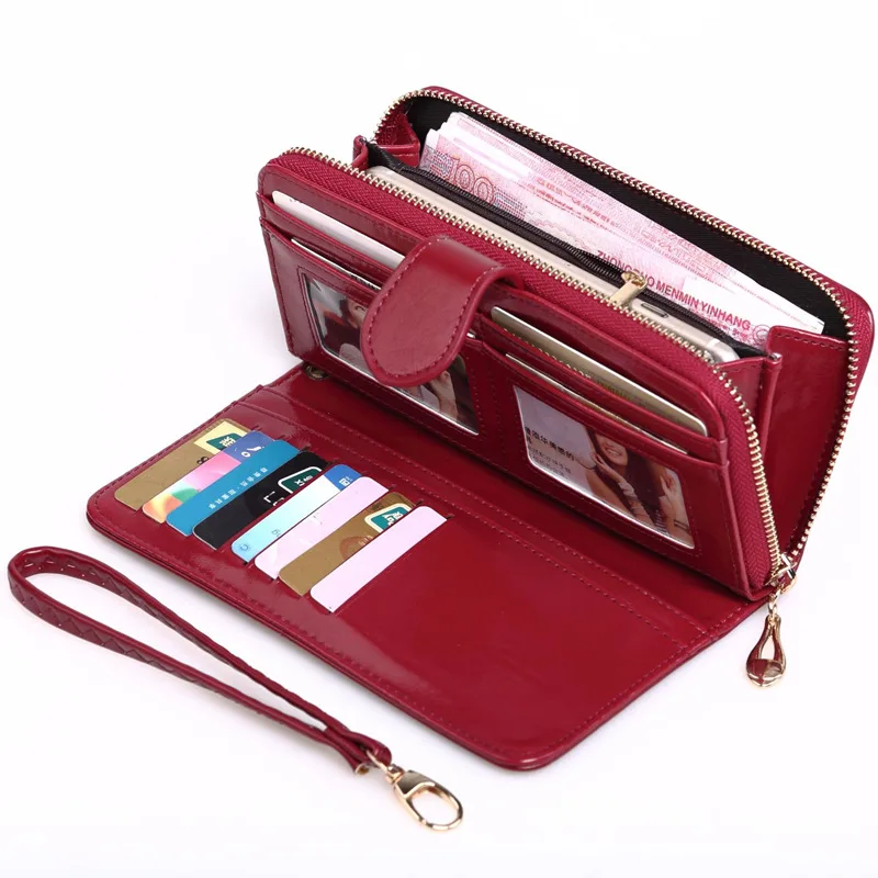 Women's Hollow Leaf Pattern PU Leather Long Wallet - Pink Zipper Clutch Purse With Multiple Card Slots - View #3