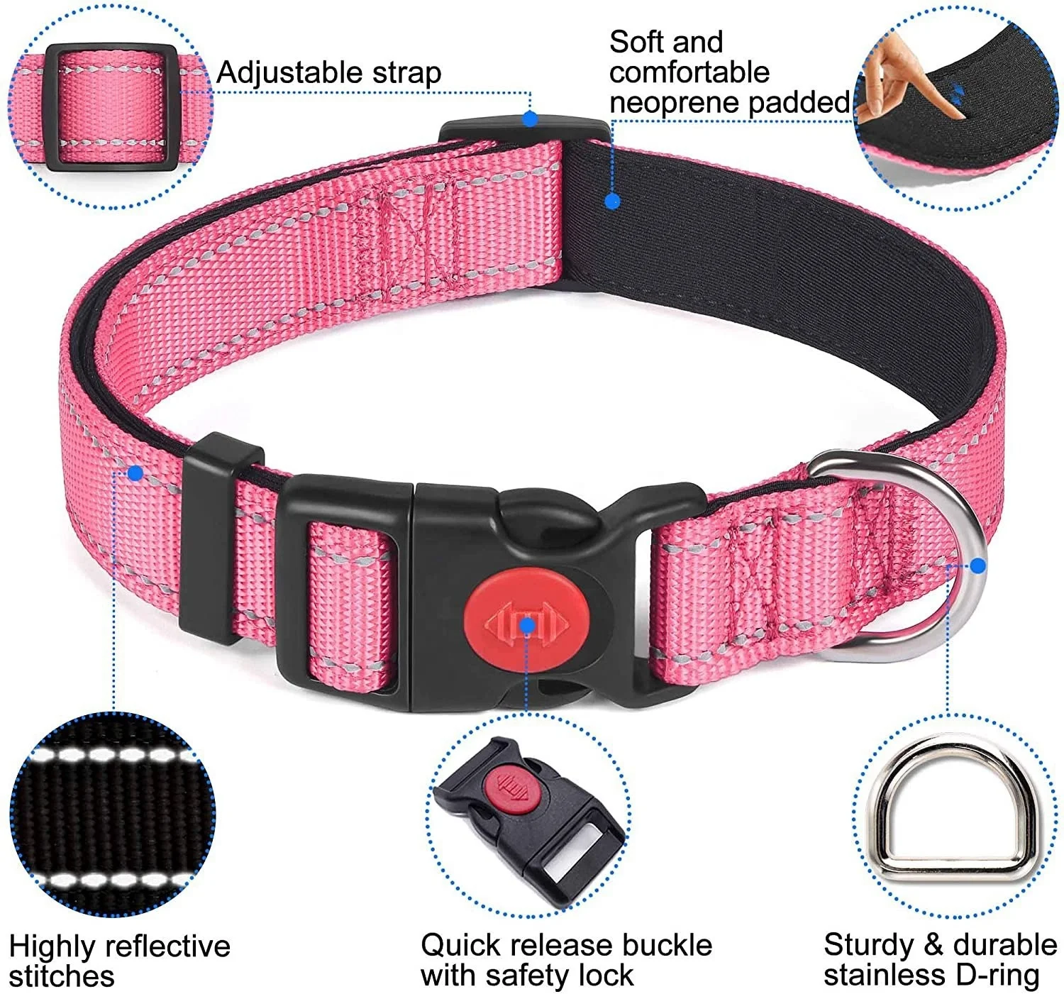 QUCHONPET Dog Collar and Leash Set Padded Customised Vegan Thick