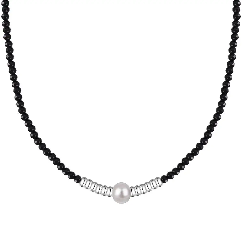 KAKODIY Luxury 925 Sterling Silver Natural Black Crystal Beaded Chain Women's Pearl Necklace detail 2