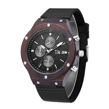 TJW Men's Luxury Quartz Watch Multifunctional Seiko Movement 45mm Crazy Horse Leather Strap 24mm Business Style Case