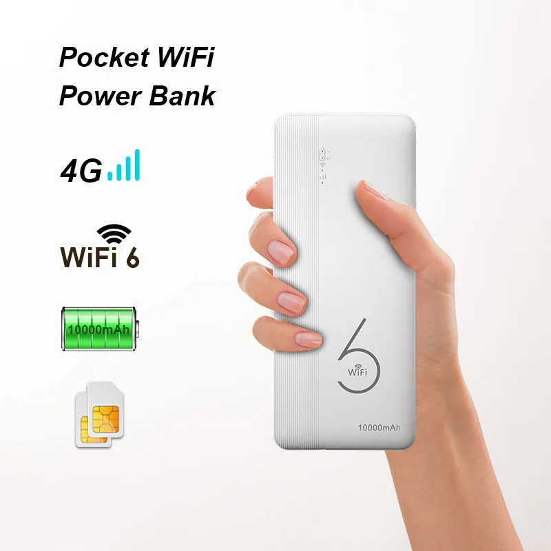 Wifi6 Router Sim Card Slort Pocket Wifi 4G Lte Portable Mobile Battery 10000mAh Power Bank Esim 4G Mifis Wireless Hotspot