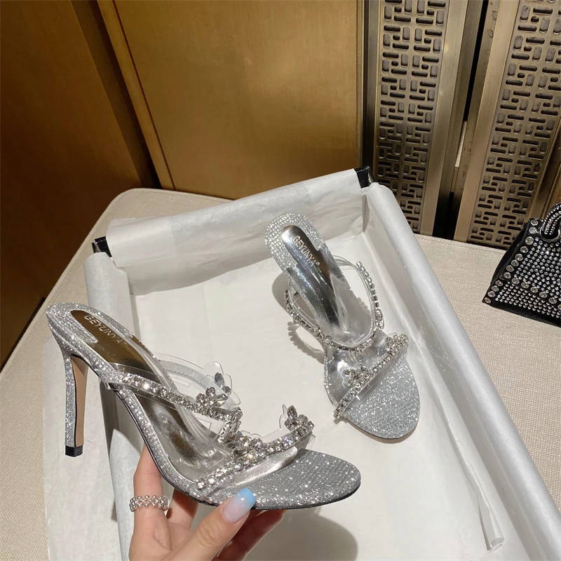 Silver Women Pumps Fashion Sexy Diamond Sandals Ladies Thin High Heel ...