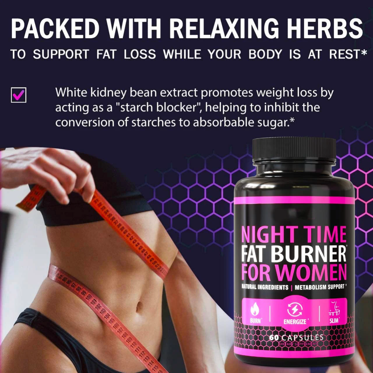 Night Time Fat Burner Capsules Supplement Sleep Aid Diet Pills Support Fast Metabolism Booster Belly