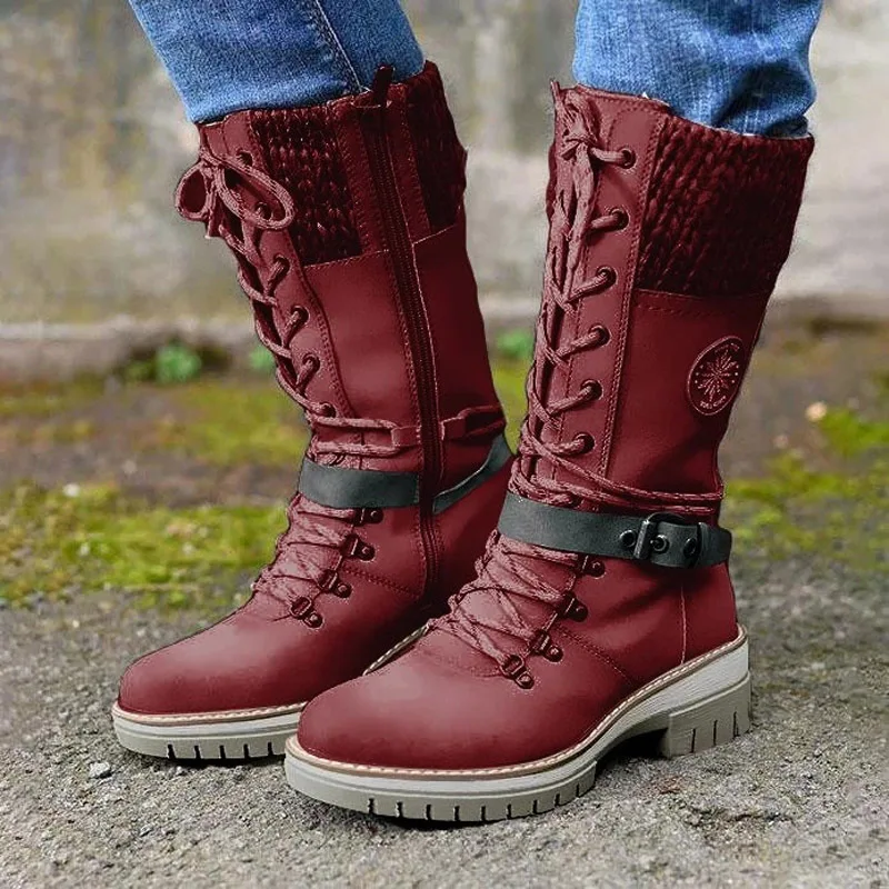 Large size mid-high tube autumn and winter new style slope with thick heel wool stitching ladies Martin boots wool boots