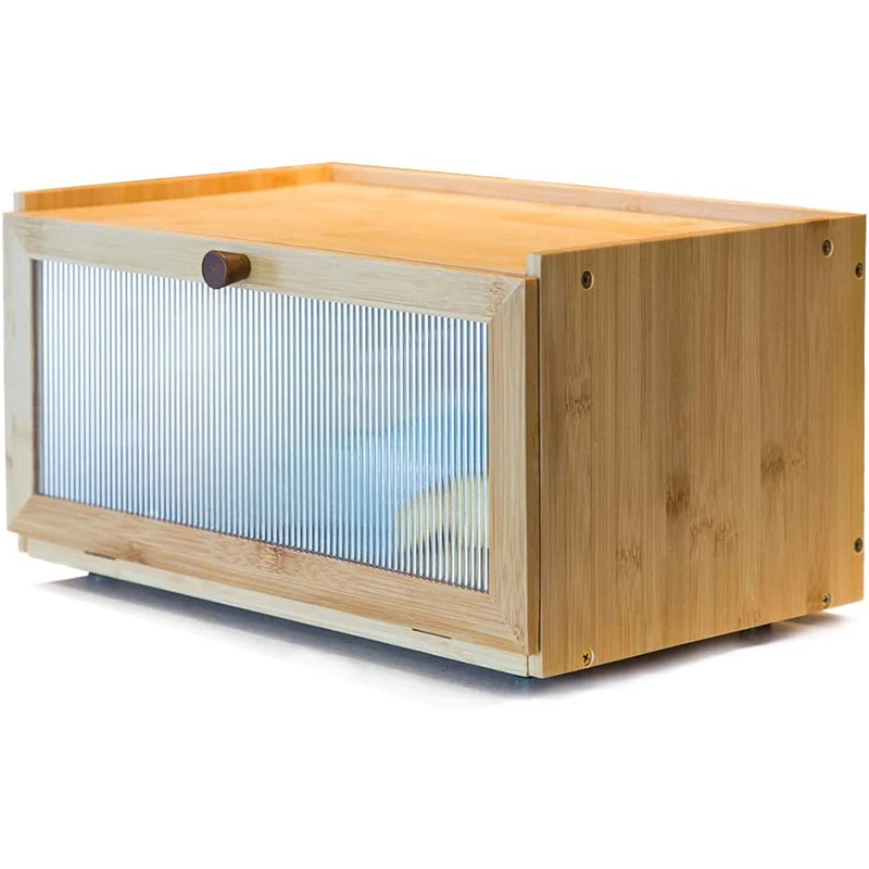 Wholesale Large Capacity Bamboo Food Storage Container with Clear Window Wooden Bread Box for Kitchen Countertop