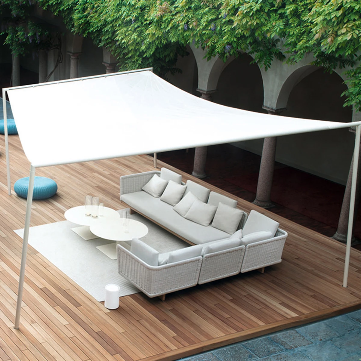 restoration harfware bali l shape exterior veranda patio rattan garden white wicker outdoor furniture sofa