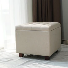 Customized Velvet Round Shape Foot Stool Ottoman Pouf with Wooden Legs