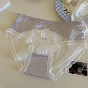 Luxury High Quality Women's Hipster Panties Bows Pattern Breathable Seamless Mid-Rise Thin Romantic Sheer Sexy Lace Waist