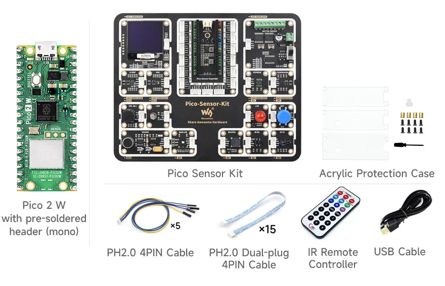 Waveshare Raspberry-Pi-Pico-2-W-Basic-Kit-SKU-29448 ,Raspberry Pi Pico ...