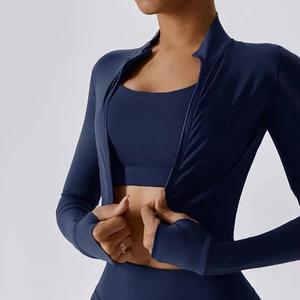 Lightweight High Elasticity Nylon Spandex ODM Sports Gym Wear Fitness Full Zip Thumbhole Yoga Tight Shorts Jacket for Women