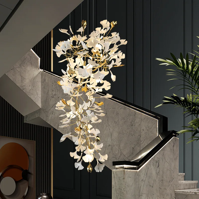 Designer Restaurant Chandelier - Artistic Ginkgo Leaves Chandelier Living Room of Villa - Hotel Lobby - Banquet Hall Chandelier