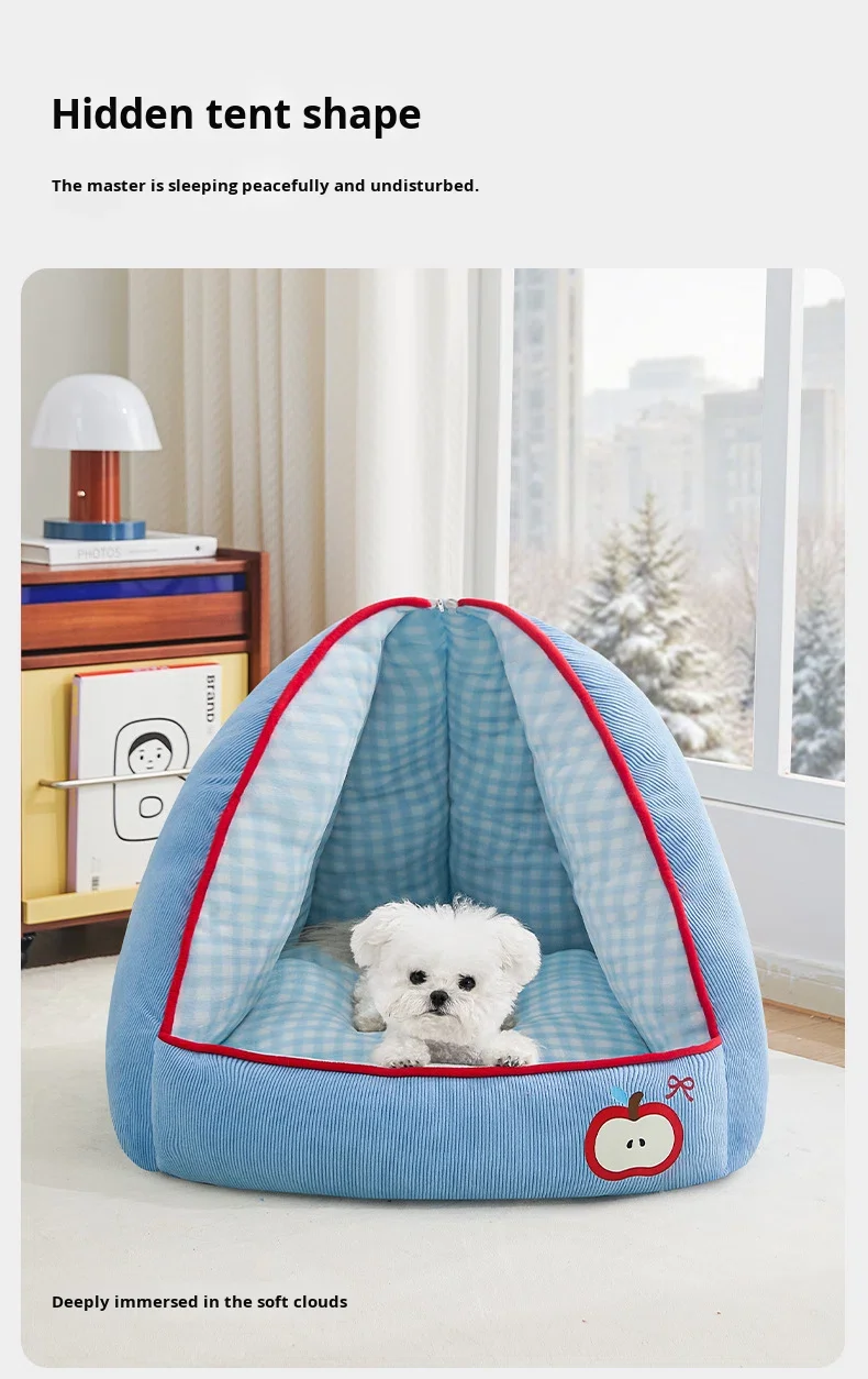 New Dog House Semi-closed Winter Thickened Warm Security Pet House Sleeping Mat Sofa cat Bed Villa details