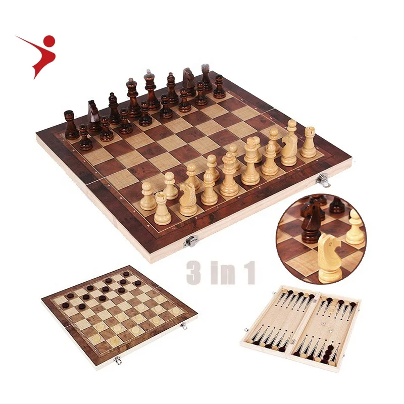 Set Scacchi 3 In 1 In Legno - Scacchiera 29x29cm Con Backgammon E Dame - Gioco Da Tavolo - Foto 3